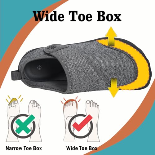 Sisttke Mens Barefoot House Slippers Womens Wide Diabetic Shoes Comfy Breathable Arthritis Edema Walking Sandals Non-Slip Orthopedic Adjustable Slip On Swollen Feet Indoor Shoes for Elderly Dark Grey2