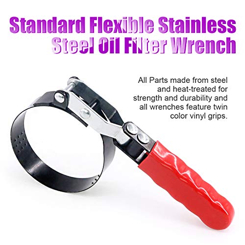 Swpeet 1Pcs Top Quality Standard Flexible Stainless Steel Oil Filter Wrench for Superior Gripping Power Diesel Fuel Filters and Oil Filters