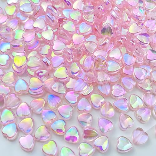 LIMAOLLY 400 Pcs Acrylic Heart Shape Beads AB Colors Heart Pony Spacer Beads for Jewelry Making DIY Bracelet Earring Necklace Key Chains(Pink)