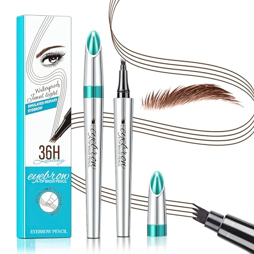 3D Waterproof Microblading Eyebrow Pen 4 Fork Tip Tattoo Pencil, Long-Lasting Brow Microfilling Eyebrow Pen, Easy to Use Microblade Eyebrow Pencil Eyebrow Brush (Dark Brown)