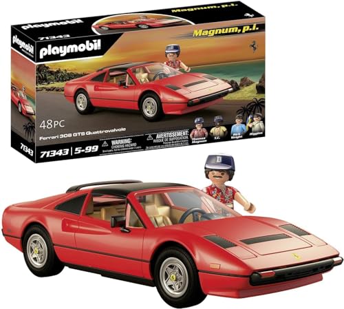 PLAYMOBIL Famous Cars 71343 Magnum, P.I. Ferrari 308 GTS Quattrovalvole, Supersportwagen, Sammlerstück für Autofans, Spielzeug für Sammler und Kinder ab 5 Jahren