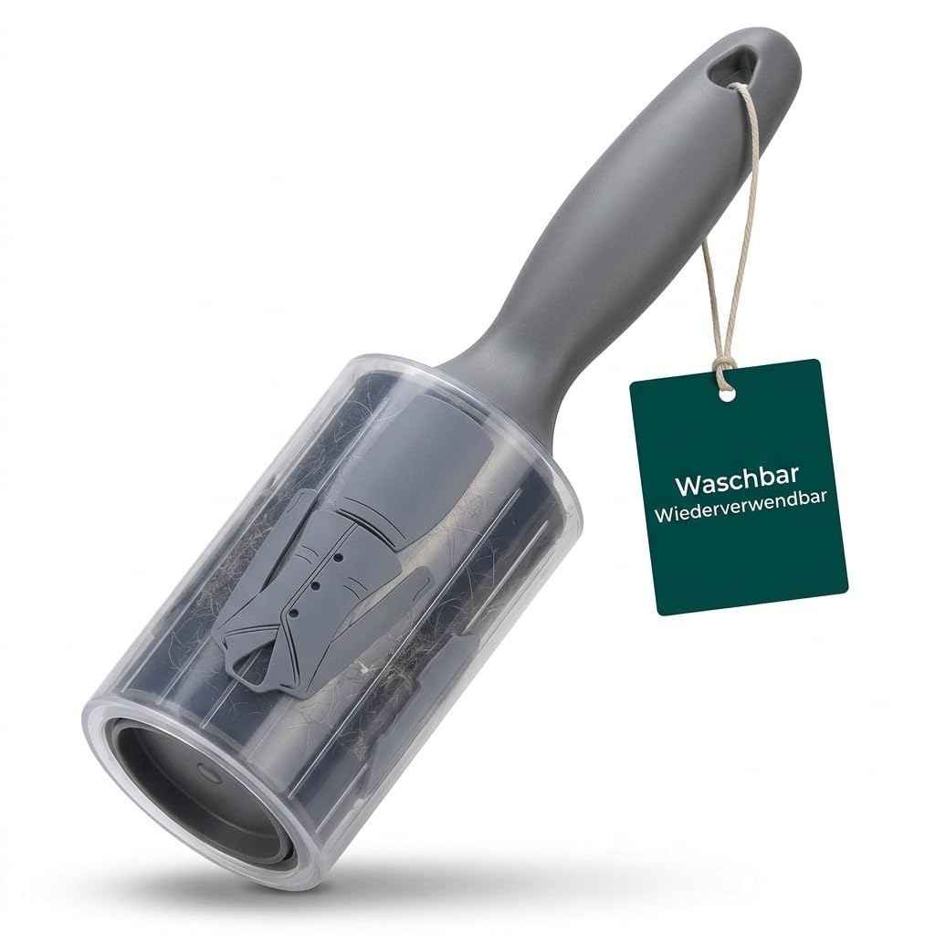 MIJOMA Fusselrolle 24 cm – abwaschbar und wiederverwendbar – Kunststoff Griff in Schwarz Grau – für Kleidung Polster Sofa und Tierhaare