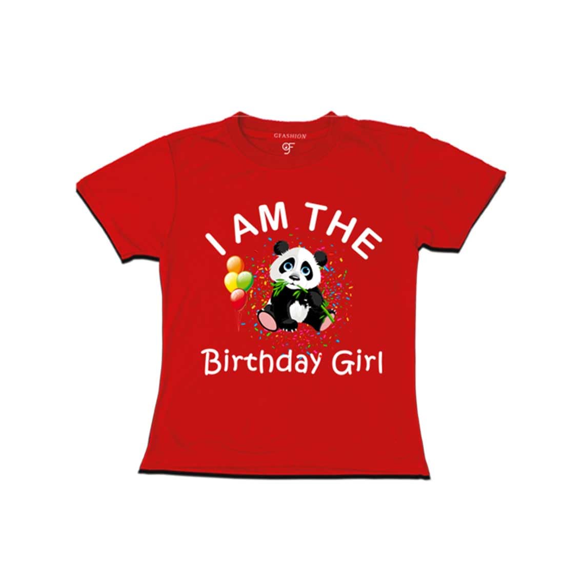 MTEE Birthday Girl Printed Panda Theme Cotton Round Neck Half Sleeves T-Shirt for Girls