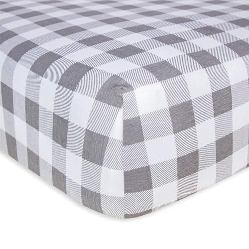 Image of Burts Bees Baby Pattern Fitted Crib Sheet Organic Cotton BEESNUG - Gingham Grey Buffalo Check, Fits Unisex Standard Bed and Toddler Mattress, Infant Essentials, 52 x 28 Inch 1-Pack