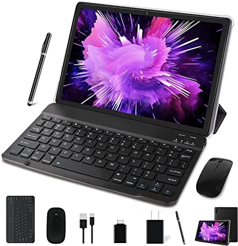 MEBERRY 2023Updated Android 11 Tablet : 10.1-inch Ultra-Fast 4GB/RAM,64GB/ROM Tablets-8000mAh Battery-2.4G+5G WiFi Support - Bluetooth Keyboard | Mouse | M7 Tablet Cover and More Include - Metal Gray