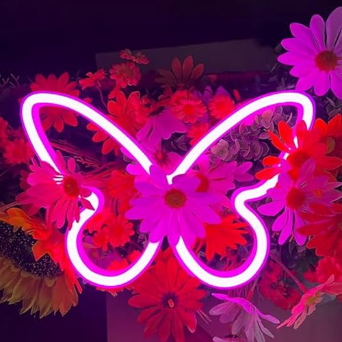 Image of 2PCS LED Neon Light Sign Butterfly Neon Signs Home Night Lights for Kids' Bedroom Decorative lamps Wall Art Romantic Christmas Birthday Gift