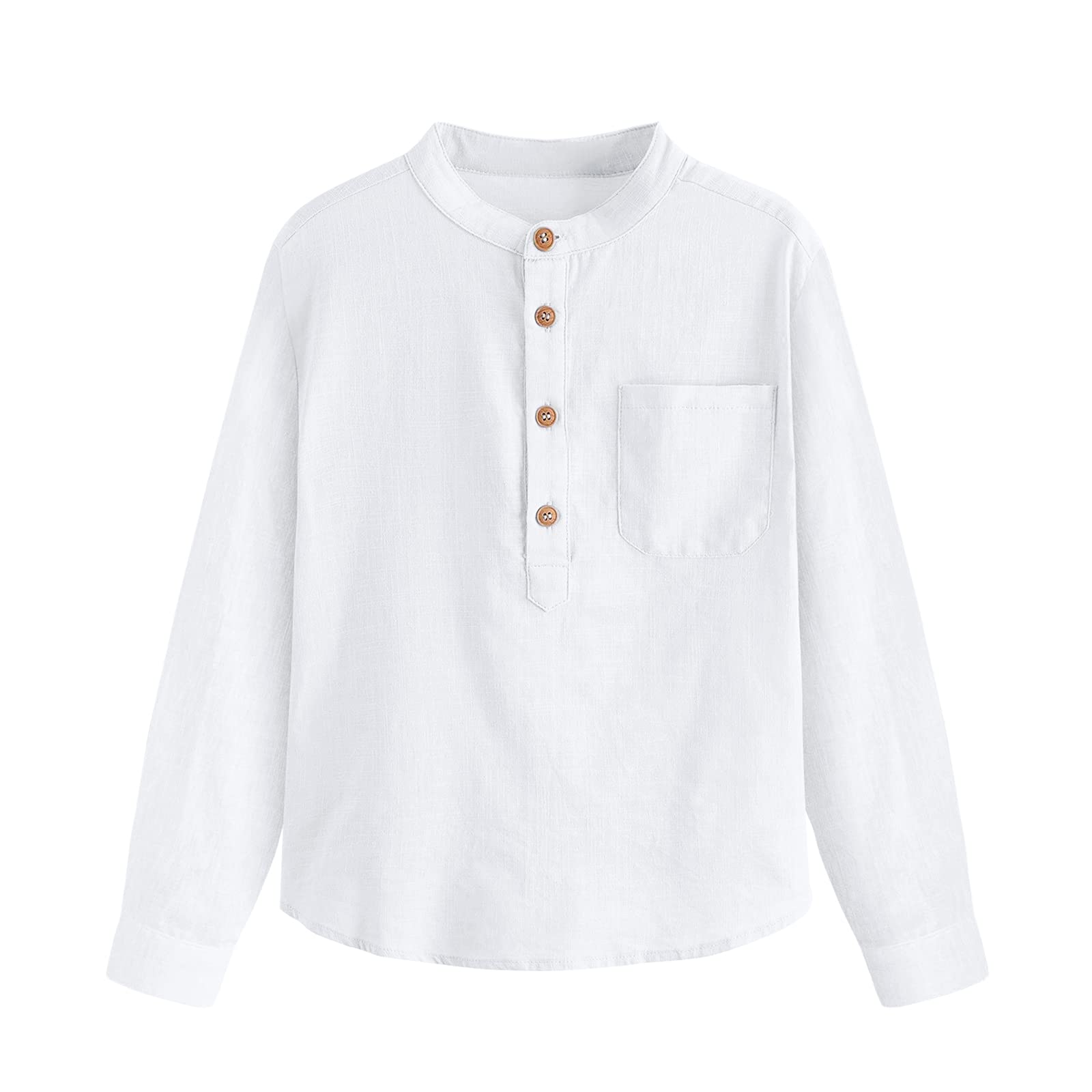 Inorin Camisa de lino con botones para niños, manga larga, camisas de algodón ligeras con un bolsillo