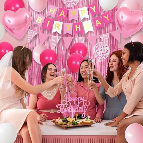 Image of Hot Pink Birthday Decorations For Girls, Birthday Birthday Balloons Set