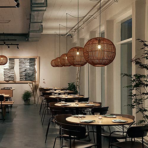 Lustre rotin suspendu marron avec abat-jour bohème pour base E26 - 5