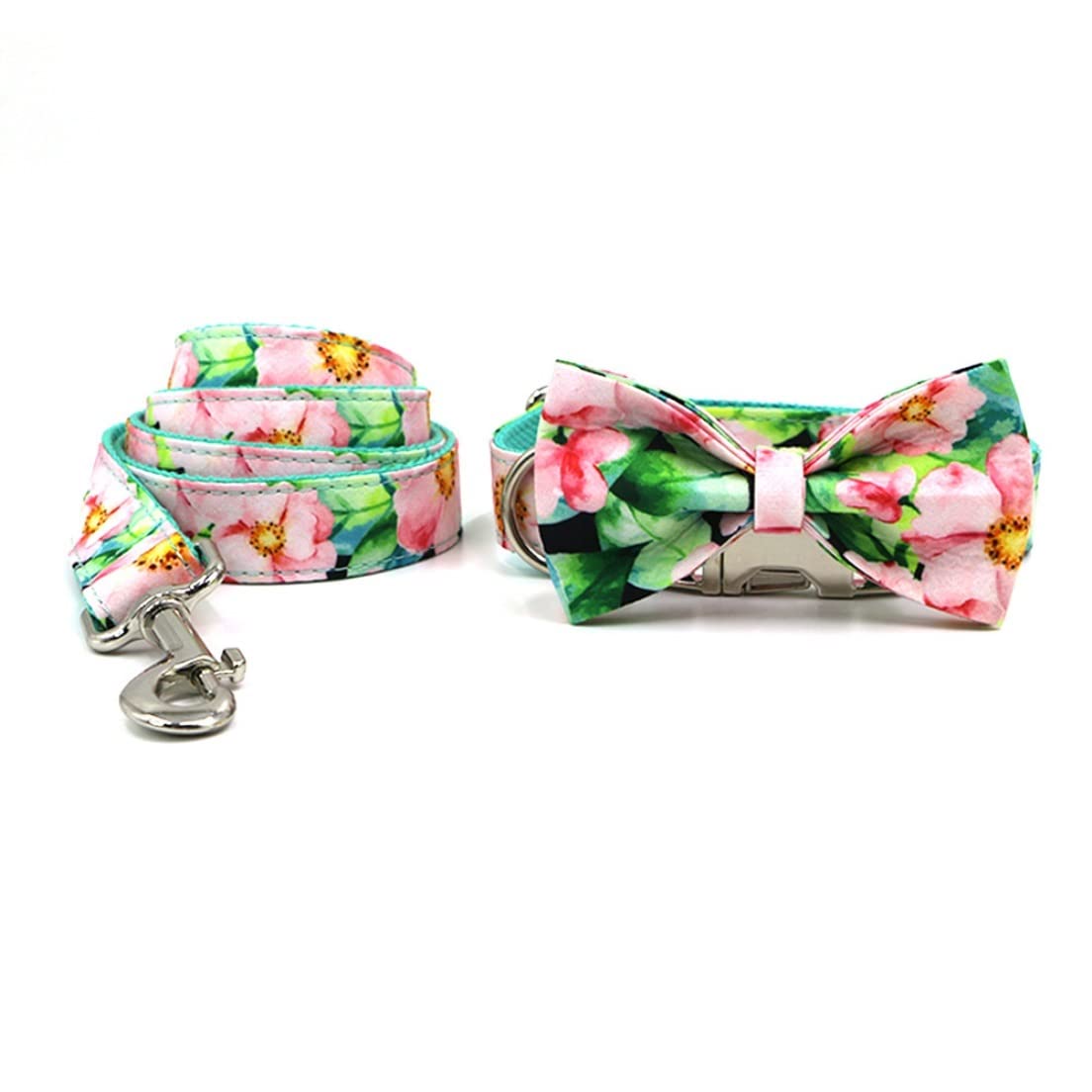 Correa Perro Collar De Perro con Lazo para Perros Pequeños, Collar De Mascota con Grabado Personalizado, Conjunto De Collar Y Correa Ajustable con Estampado Duradero Correa Perro Suave(56-62cm)