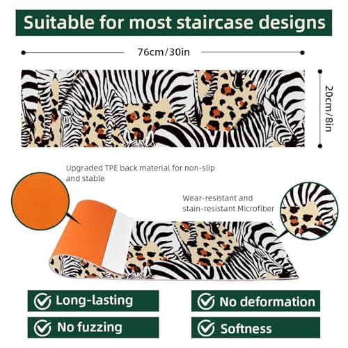 Alfombra para escaleras con estampado de cebra para proteger peldaños de madera interiores con niños 5