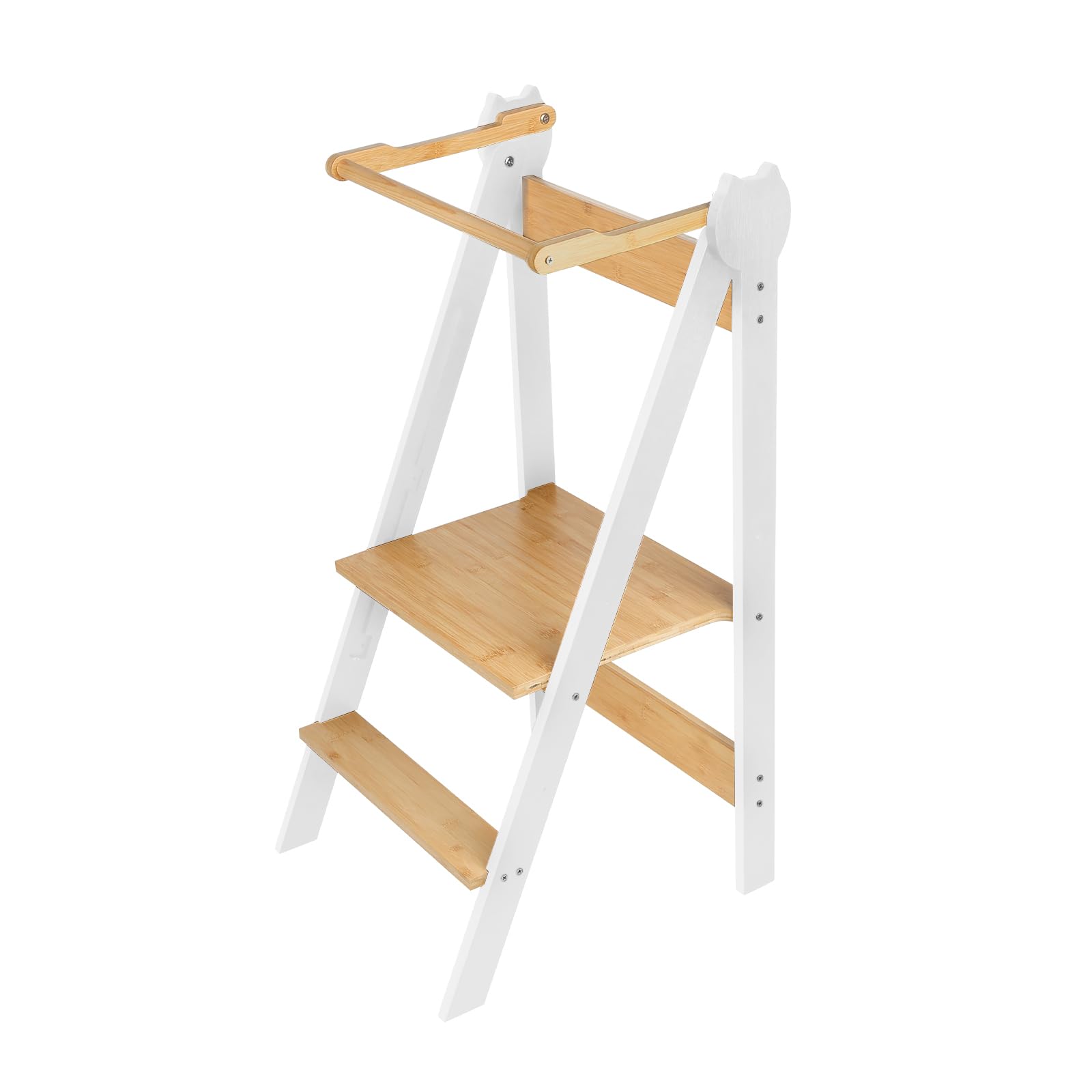 Torre Montessori plegable con patas anti-Bascular torre de observación Montessori con rieles de seguridad torre de observación infantil ajustable en altura sobre pisos (blanco)