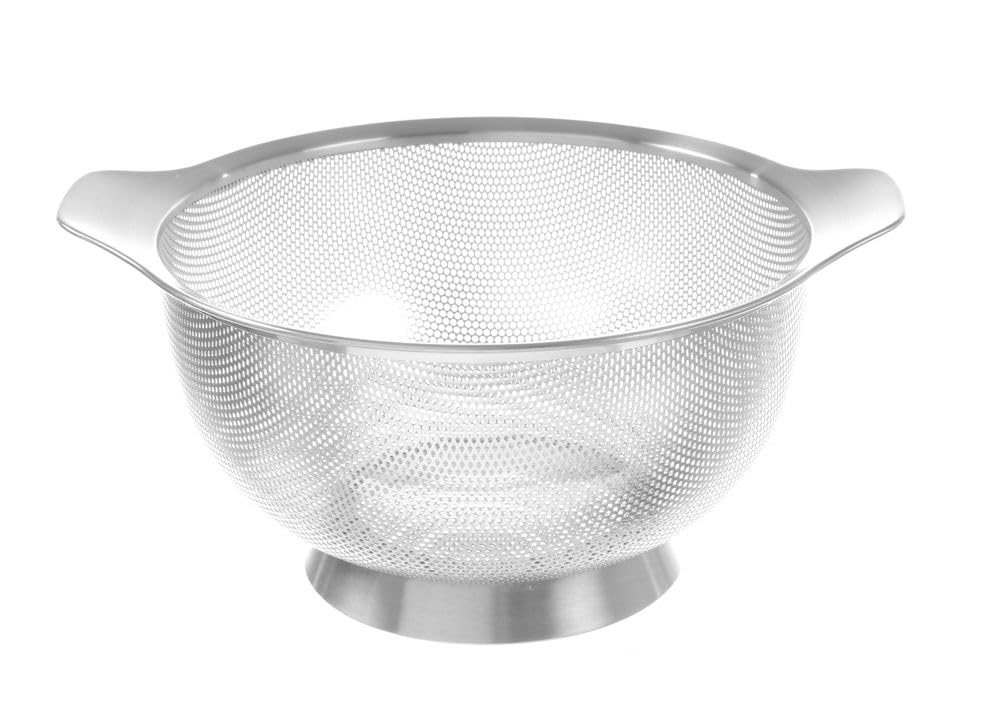 HENDI Escurridor de cocina, colador, para cocinar, lavar, pasta, fideos, espaguetis, frutas, verduras, ensaladas, redondo, perforado, con base y 2 asas, ø260x(H)140 mm, acero inoxidable