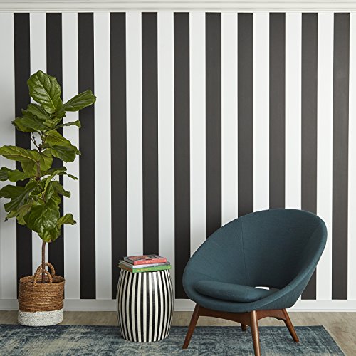 Tempaper Black & White Stripe Removable Peel And Stick Wallpaper, 20.5 In X 16.5 Ft, Made In The Usa #TOP3
