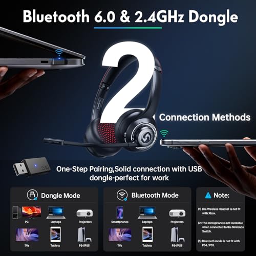 Image of Wireless Headset with Mic for Work, Dual-Mode Headphones 50H Talk