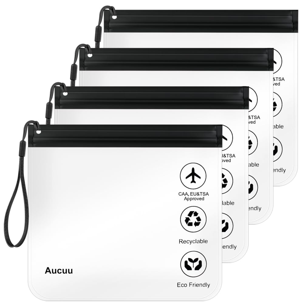 Aucuu 4PCS Neceseres Transparentes, Transparente Neceser Viaje Avion, Bolsa liquidos Avion, Bolsa de Aseo Organizador Mujer, Viajes Accesorios, 20x20cm (Negro)