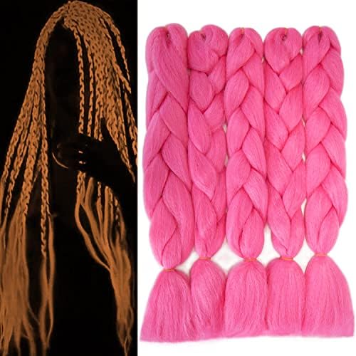 ItsUHair Hot Pink Braiding Hair Jumbo Box Braids Hair Extensions Glow in the Dark Hair Knotless Kanekalon Braiding Hair Luminous Jumbo Braiding Hair Glow in the Dark Hair Extensions