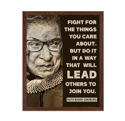 Poster Master Fight For The Things You Care About Poster - Ruth Bader Ginsburg Print - Motivational Quotes Art - Gift for Men & Women - Inspiring Decor for Bedroom or Office, 16x20 Brown Framed