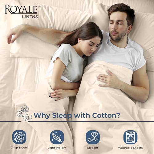 Image of Royale Linens 100% Organic Cotton Full Flat Sheet Only - Super Soft - Percale Top Sheets - Full Flat Sheet Sold Separately - Breathable, Cool & Crisp White Sheets Only (81 inch x 96 inch, Cream)