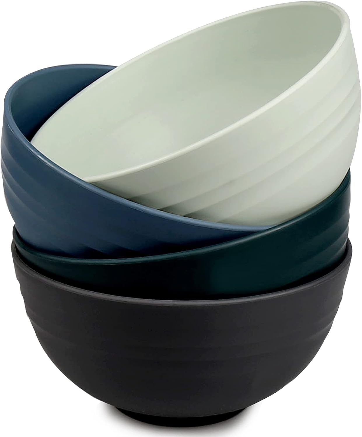shopwithgreen Plastic Cereal Bowls, Reusable Bowls for Kitchen, Set of 4, Microwave and Dishwasher Safe Bowl for Soup, Oatmeal, Ramen, RV, Camping, Kids, College Dorm Room, 26 OZ, Dark Coastal