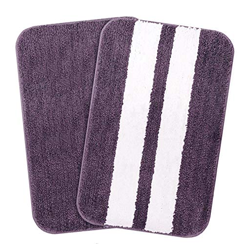 Image of Cazimo Microfiber Rectangle Shaped Anti-Skid Bath Mats | Soft & Super Absorbent Mats for Shower | Washable, Non-Slip & Quick-Drying Mats, 40x58 CM | Pack of 2 (Purple & White)