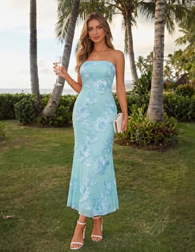 Image of MEROKEETY Women's Summer Floral Wedding Guest Cocktail Maxi Dress