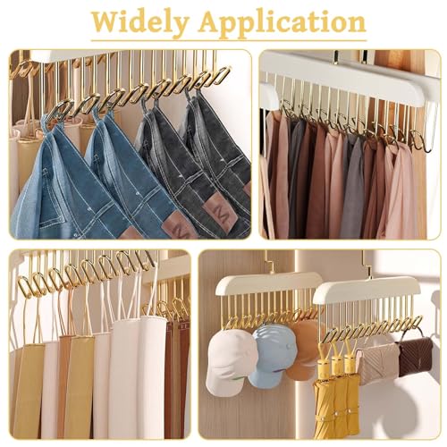 Gürtelhalter Kleiderschrank, 2 Stück rutschfest Holz Kleiderbügel Krawattenhalter mit 8 Haken 360 Grad Drehbarer Krawattenbügel Schalhalter Gürtel Schal Organizer Aufbewahrung (Milchig)