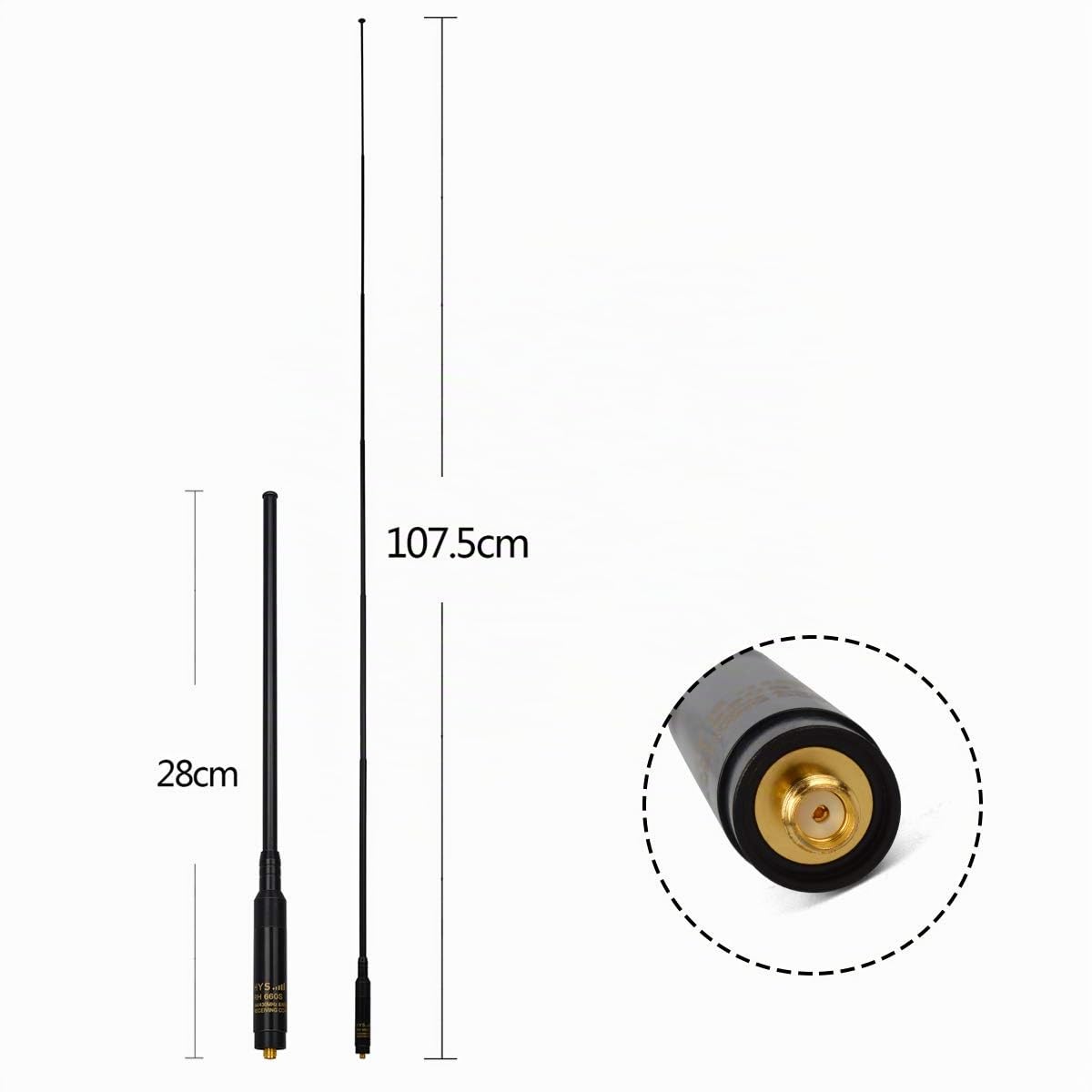 HYS Antena Telescópica de Mano de Doble Banda 144/430 MHz de Alta Ganancia SMA-Hembra RH-660S Compatible Con Baofeng BF-888S UV-5R UV-5RE Plus Radio de 2 Vías