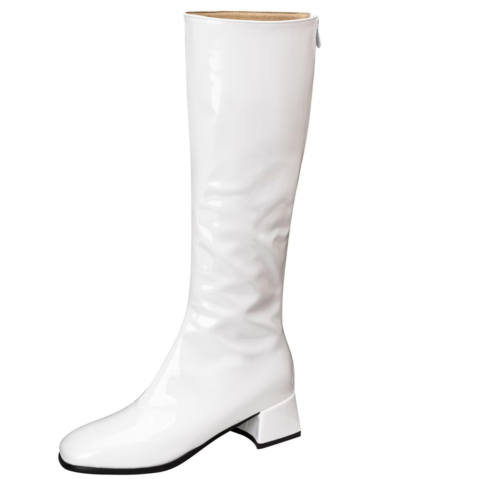Womens Gogo Knee High Boots Chunky Low Heel Square toe Tall Autumn Winter Long Shoes Zipper
