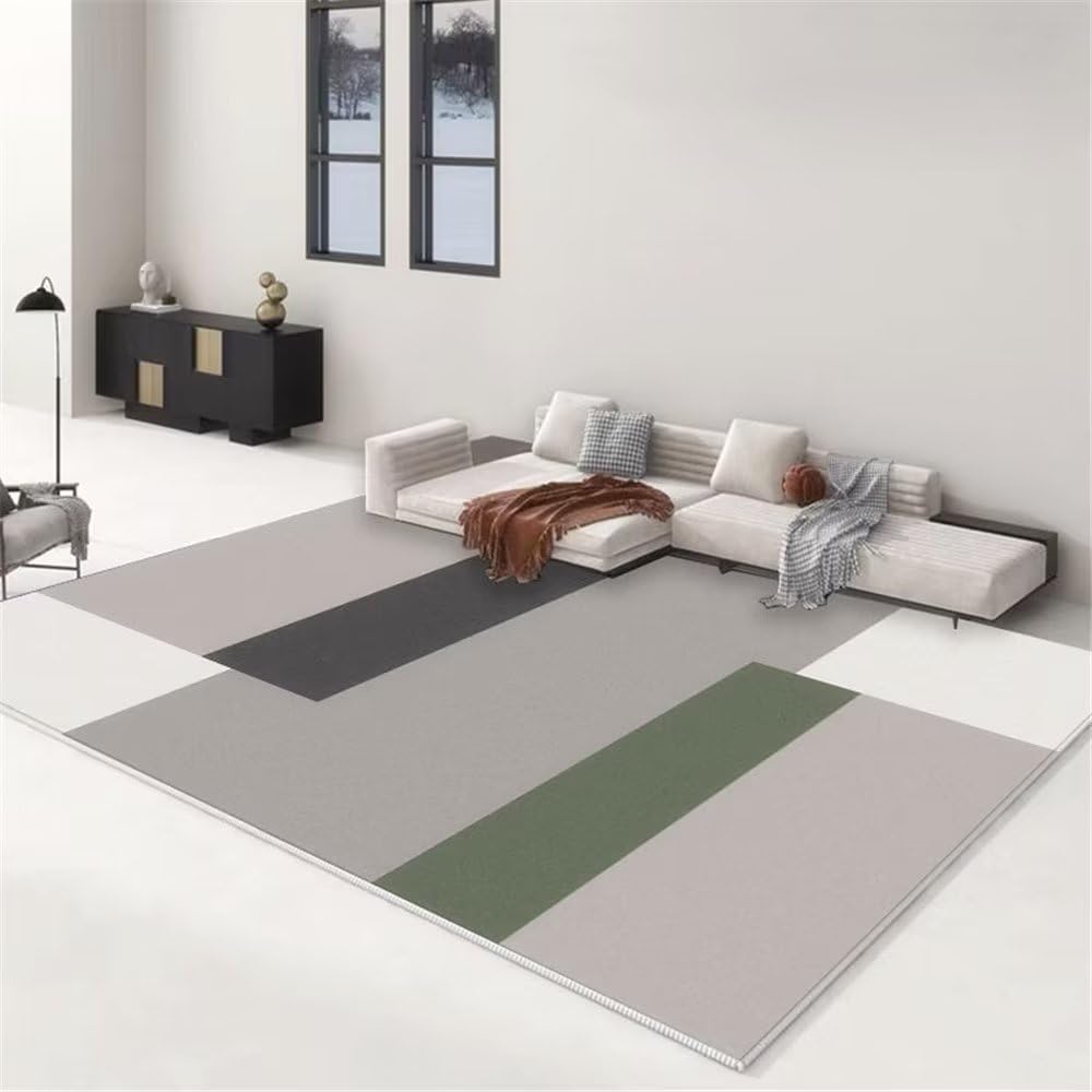 Tapis de chambre vert 100x200cm à large bande rectangulaire et antidérapant