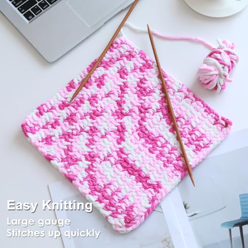 Image of #6 Super Bulky Blanket Yarn for Crocheting - 4 Skeins(Each 10.5oz /300g, 220yds /201m), Chunky Chenille Thick Plush Big Soft Yarn for Crocheting Knitting Blankets, White & Pink & Rose