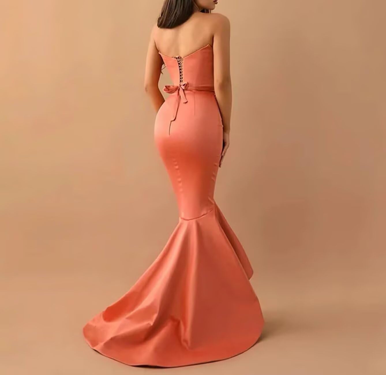 Sweetheart Satin Mermaid Strapless Party Prom Dress for Women, Sleeveless Long Evening Bridesmaid Dress