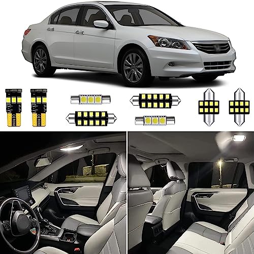 HUOKEDS 13pcs White Accord Interior Lights Kits for 2003 2004 2005 2006 2007 2008 2009 2011 2012 Honda Accord 6000K Super Bright White Interior Bulbs Package + Installation Tool