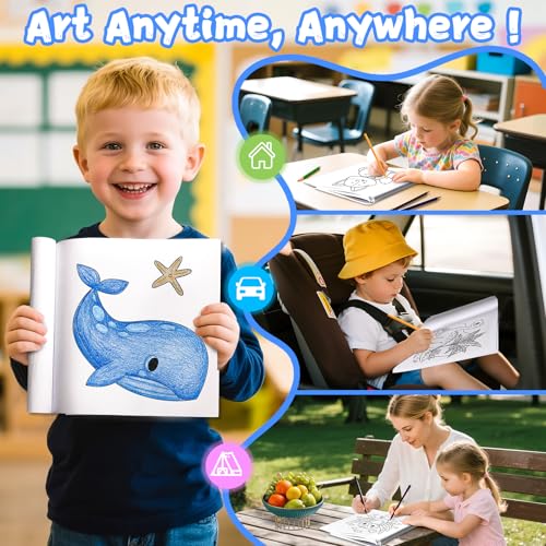 Image of KIDS KING Coloring Book Kit, 5 Themes: Letters & Numbers | Animals | Ocean | Dinosaurs | Birds, Contains Colored Pencils Cute Styles for Painting, Arts & Crafts for Adults and Teens