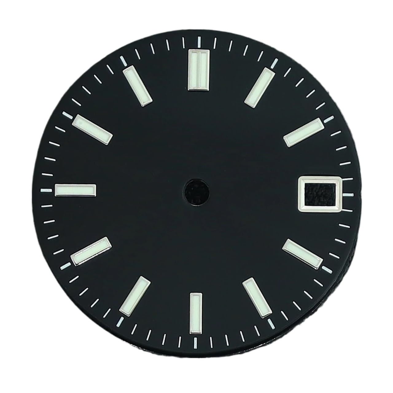Cadran NH35 luminescent vert de 28.5mm blanc avec guichet date pour lisibilité nocturne