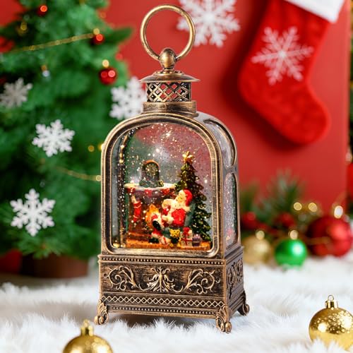Santa Claus Snow Globe Christmas, Musical Snow Globe Lantern Lights with 6H Timer Battery & USB Powered, Retro Style Holiday Glitter Snow Globes for Xmas Home Decoration Indoor Holiday Party Gifts