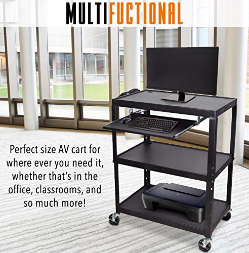 Line Leader Extra Wide Av Cart With Lockable Wheels - Adjustable Shelf Height - Includes Pullout Keyboard Tray And Cord Management (42 X 32 X 20 / Black) #TOP6