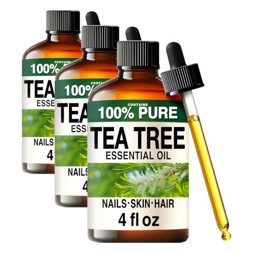 Image of 100% Pure Tea Tree Oil - 4 Fl Oz Tea Tree Essential Oil for Hair, Skin, Diffuser, Aromatherapy & DIY Soap Making Scent (Pack of 3)