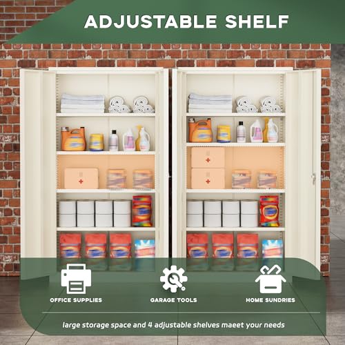 Image of Greenvelly Metal Storage Cabinet, 72 inch Locking Metal Garage Storage Cabinet with Doors and 4 Adjustable Shelves, Lockable Steel Cabinet for Home Office, Garage, Shop, School (Grey 36 inch W x 18 inch D)