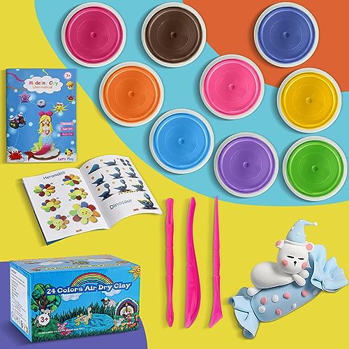iFergoo Air Dry Clay, 24 Colors Ultra Light Modeling Clay, Magic Clay DIY Creative Modeling Dough with Project Booklet