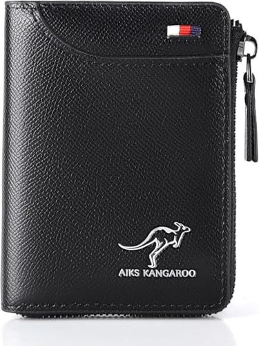 Men Wallet Zipper Purse (RFID PROTECTED), Aiks Wallets, Mens RFID Blocking Leather Wallet Credit Card ID Holder Zipper Purse Waterproof (Texture Black)