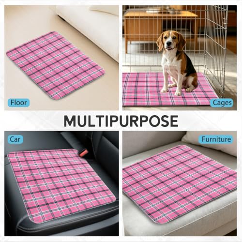 Image of Washable Pee Pads for Dogs - 18 inchx24 inch 2PCS, Whelping Pad for Puppy Training, Playpen Crate Bed Floor Protector, Reusable Dog Potty Pads Non-Slip, Super Absorbent & Odor Controlling, Pink Plaid