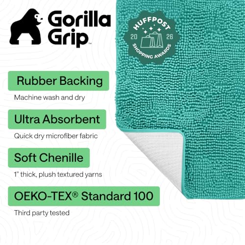 Image of Gorilla Grip Luxury Chenille Bathroom Rug Mat, 44x26, Extra Soft and Absorbent Large Shaggy Rugs, Machine Wash Dry, Perfect Plush Carpet Mats for Tub, Shower, and Bath Room, Turquoise