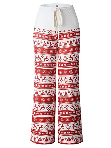 Image of iChunhua Women's Comfy Stretch Floral Print Drawstring Palazzo Wide Leg Lounge Pant