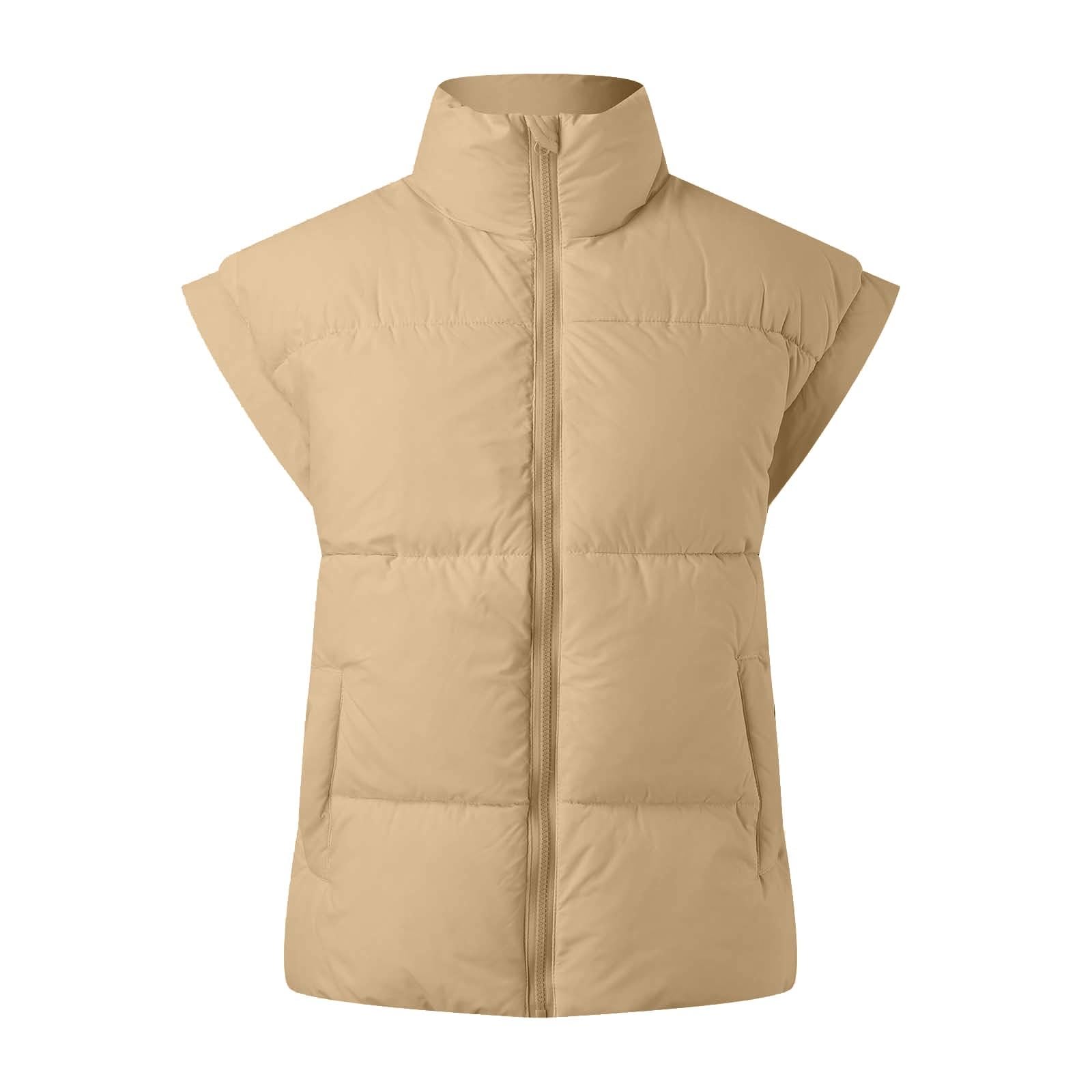 WWricotta Gilet surdimensionné pour femme, léger, col montant, manches volantes, isolé, rembourré, bouffant, manteau avec poches, hiver/A
