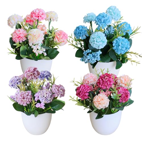 4 Piezas Mini Ecologización Artificiales Crisantemo Bola Macetas Plantas Flores en Maceta Falsas Plásticas Pequeñas Artificiales Verde Plantas para Interior Exterior Flores DIY Decorativas(4 Colores)