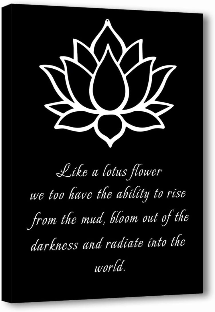 LZIMU Lotus Flower Canvas Wall Art Inspirational Quotes Poster Spa Picture Prints Wall Decor for Yoga Meditation Spiritual Room Decor (Lotus Flower-1, 18.00" x 12.00")