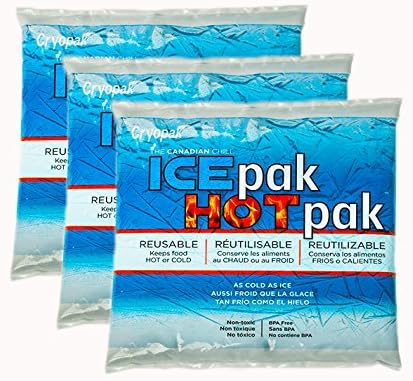 Cryopak Reusable Ice Pak Hot Pak 3-Pack - For Coolers, Lunch Box and Insulated Bags - Perfect for School Lunch, Picnics, Trips at the Beach, BBQs, Camping, and Other Outdoor Activities