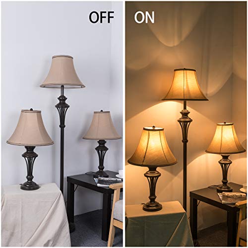 Smeike 3 Pack Lamp Set (2 Table Lamps, 1 Floor Lamp), 3-Piece Vintage Style Table And Floor Lamp Set In Bronze Finish With Brown Fabric Lamp Shades, 26" And 61"(H), Solid Iron #TOP7