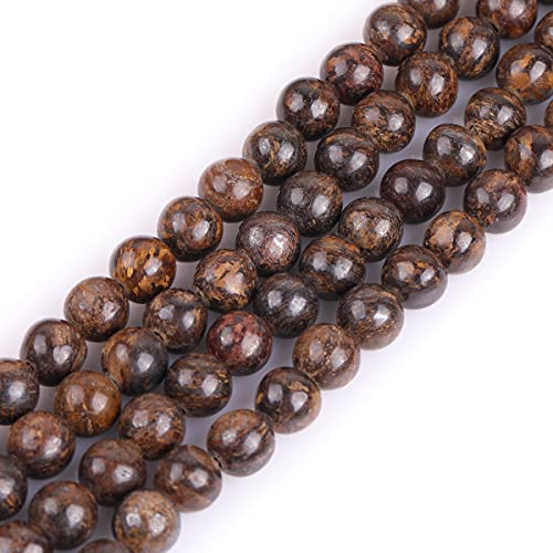 GEM-Inside Natural 8mm Bronzite Gemstone Loose Beads Round Smooth Stone Energy Stone Power Beads for Jewelry Making 15"